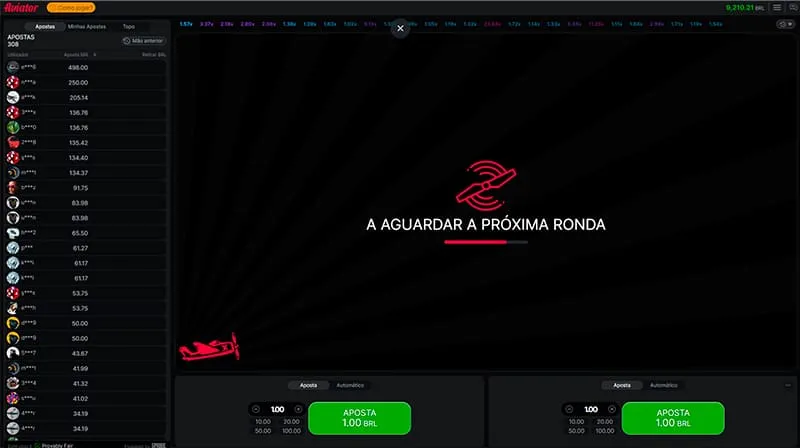 Interface do jogo Aviator mostrando multiplicadores em tempo real