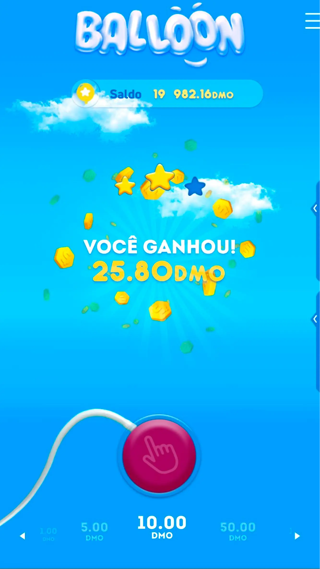 Tela de vitória no jogo Balloon